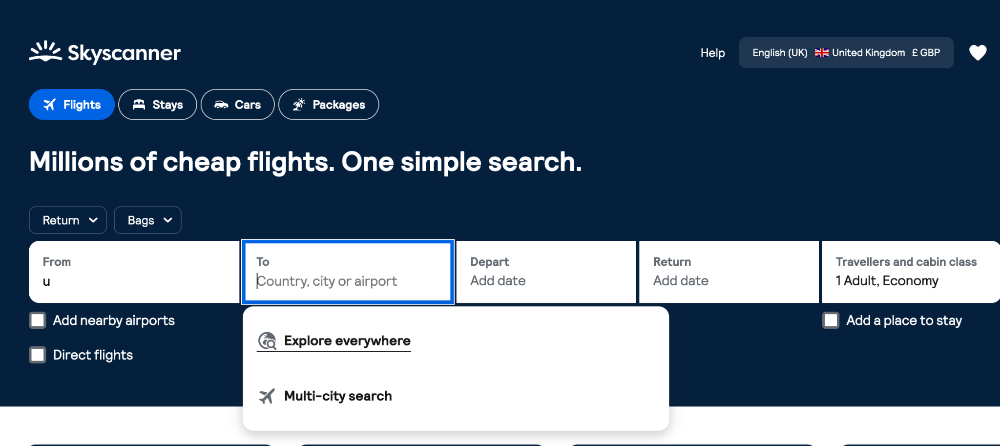 Skyscanner To field offering Explore everywhere
